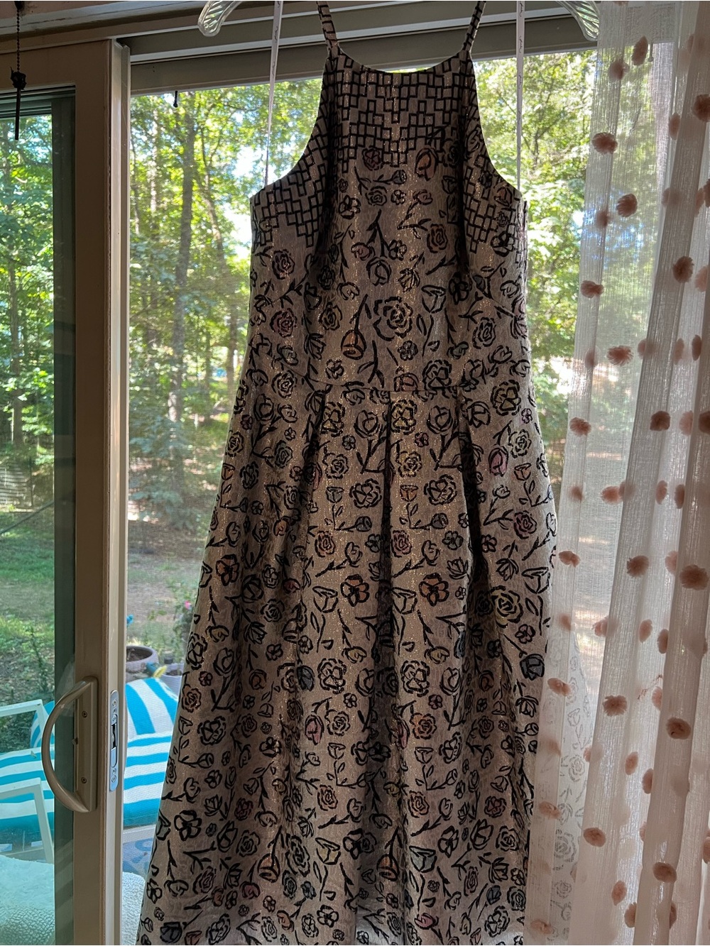 Phoebe Couture Cream and Black Floral Jacquard Maxi Dress